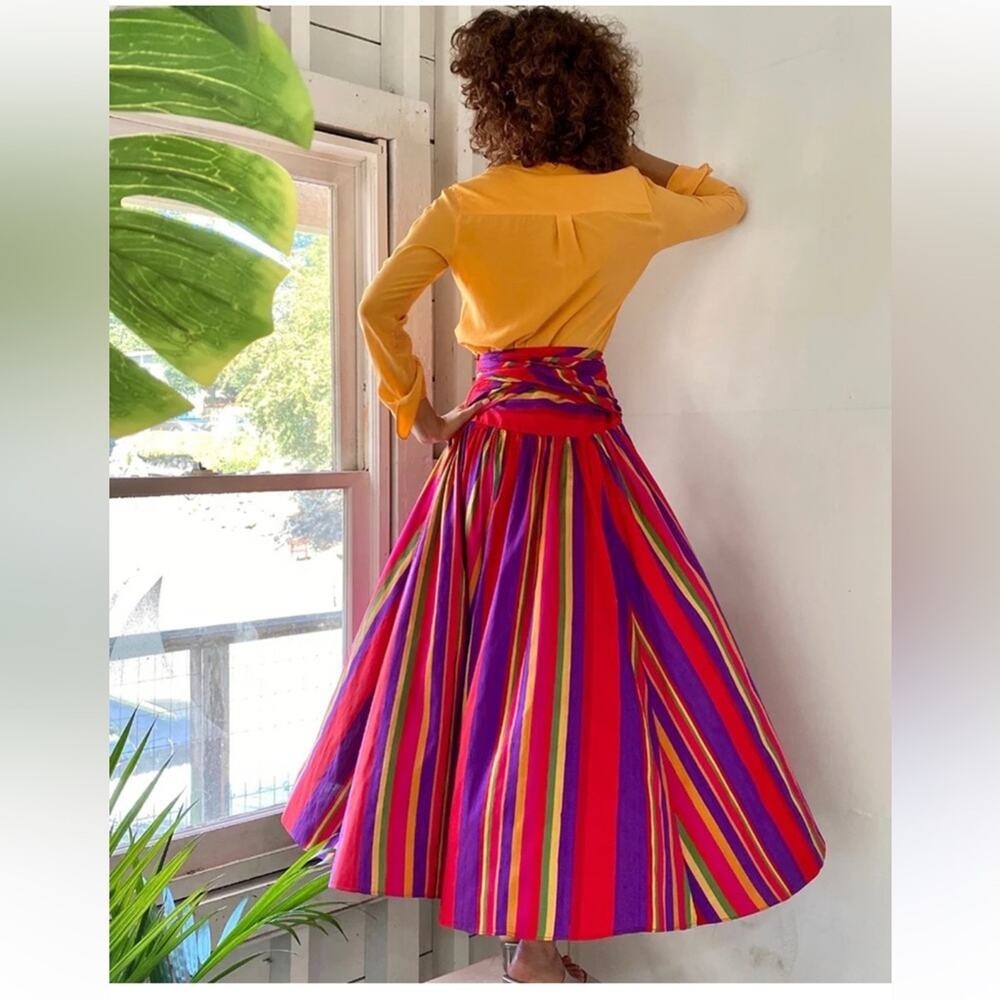 Ralph Lauren Vintage Silk Multicolor Striped Maxi Skirt 8 - Picture 9 of 13